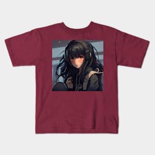 Anime Girl wears Headphones Kids T-Shirt